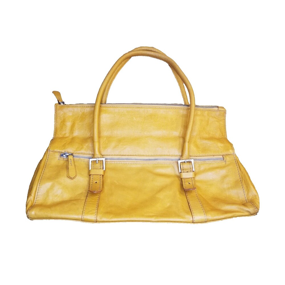 Helen Welsh Bag Leather Satchel Yellow Handbag Fold Over Vintage Made in Italy